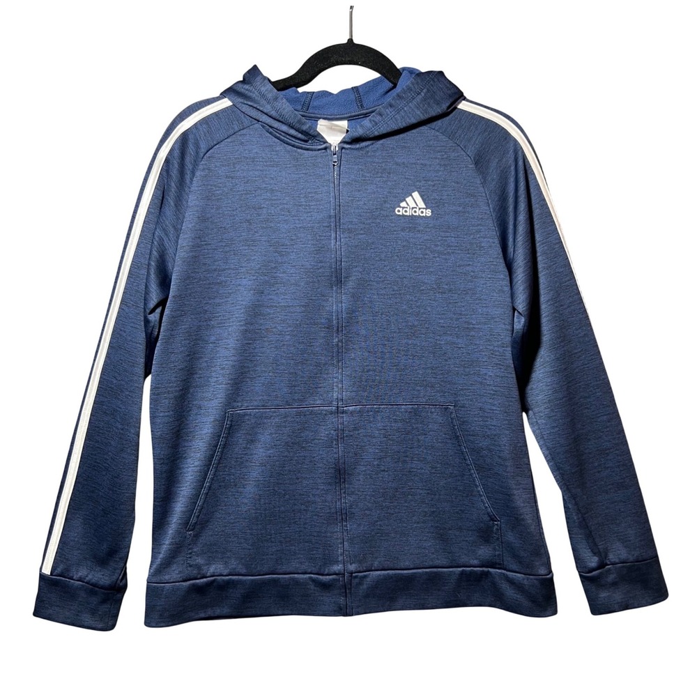Adidas Boys XL 18/20 Navy Blue Space Dye Full Zip 3-Stripe Hoodie Jacket